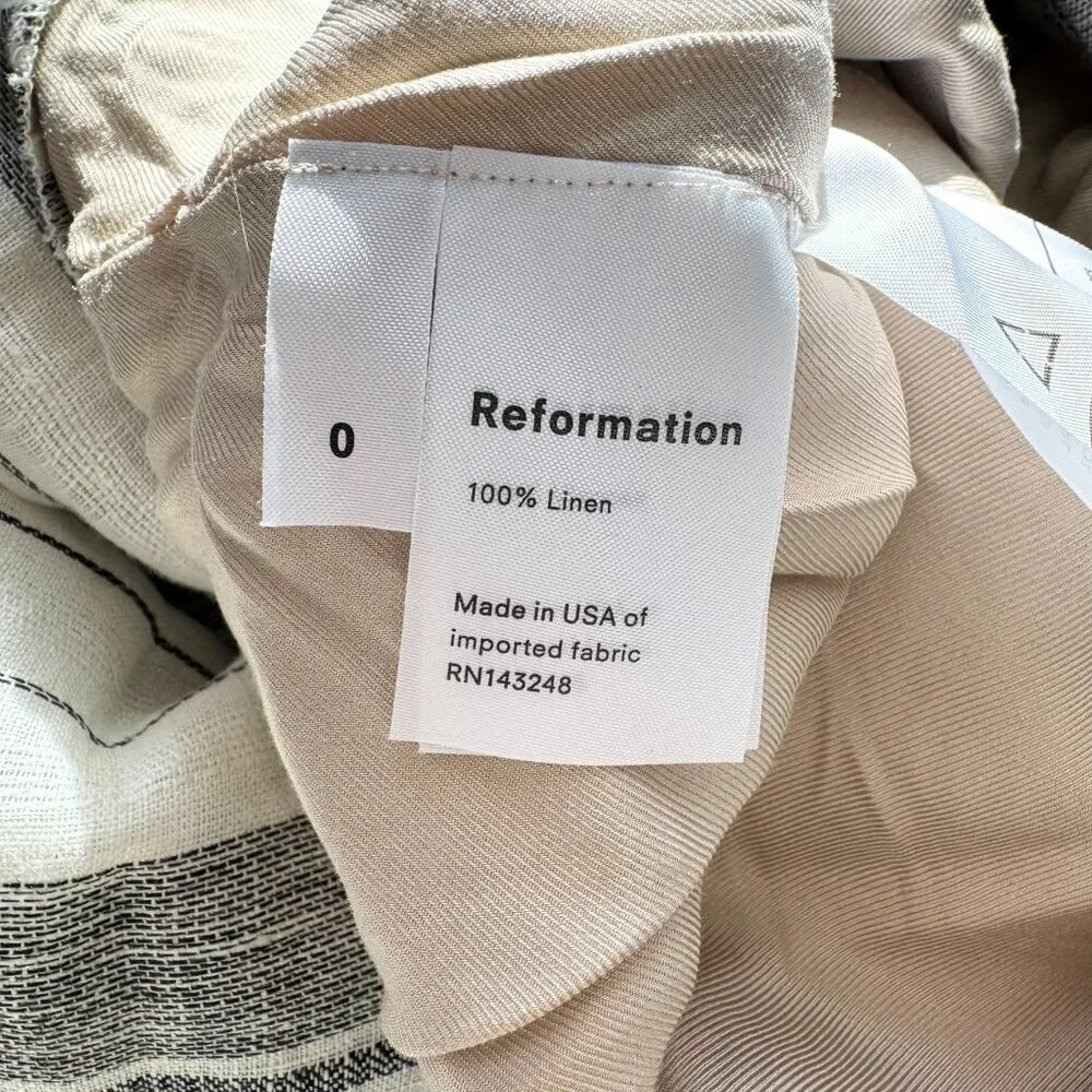Reformation Romero Striped Linen Wide-Leg Pants White Grey 0
